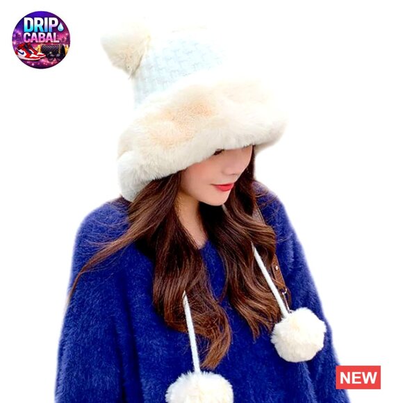 Winter Pompom Beanie Fluffy Knit Faux Fur Crochet Skull Cap main image 5